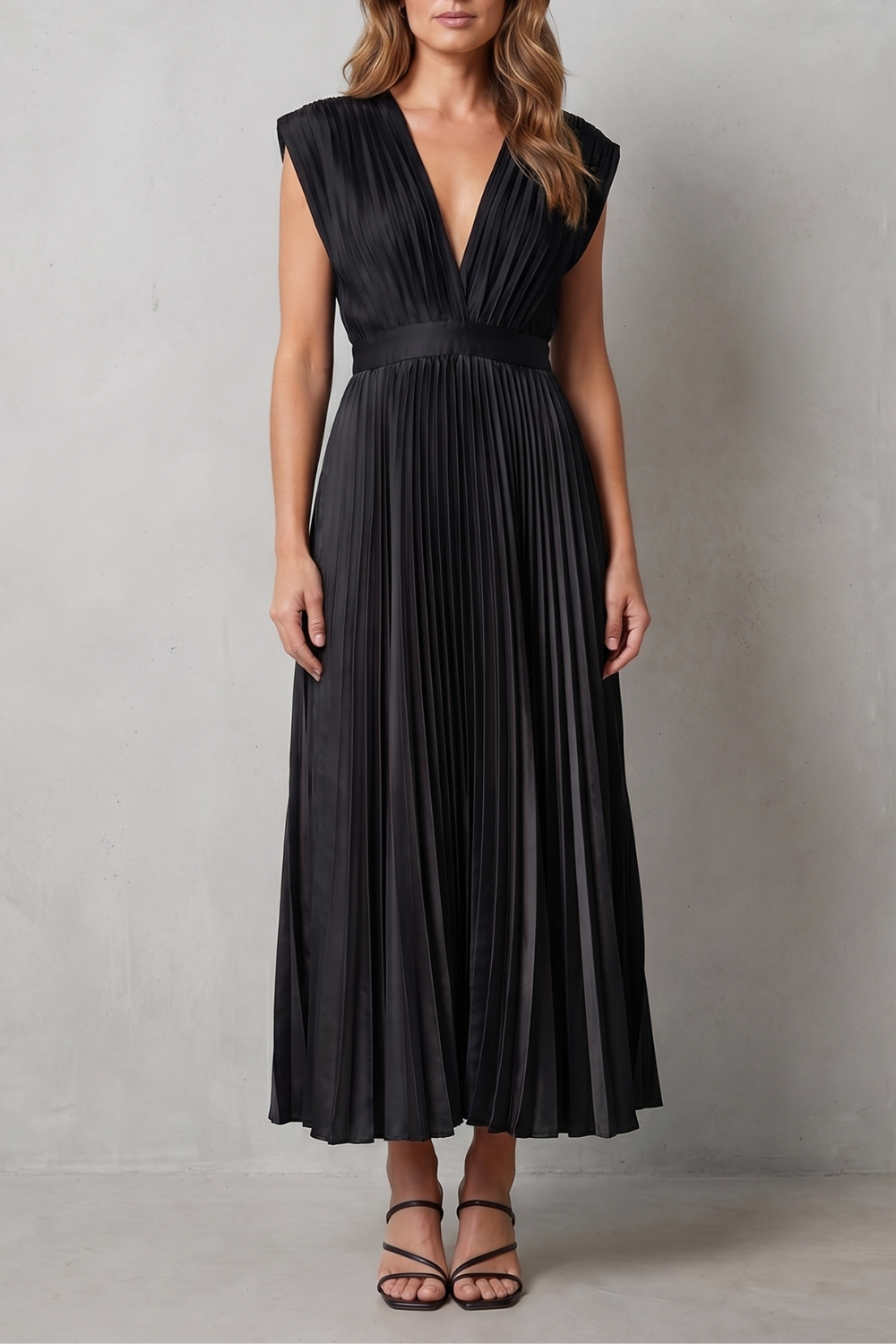 Veloria | Women's Flowing Pleated Elegance Midi Dress