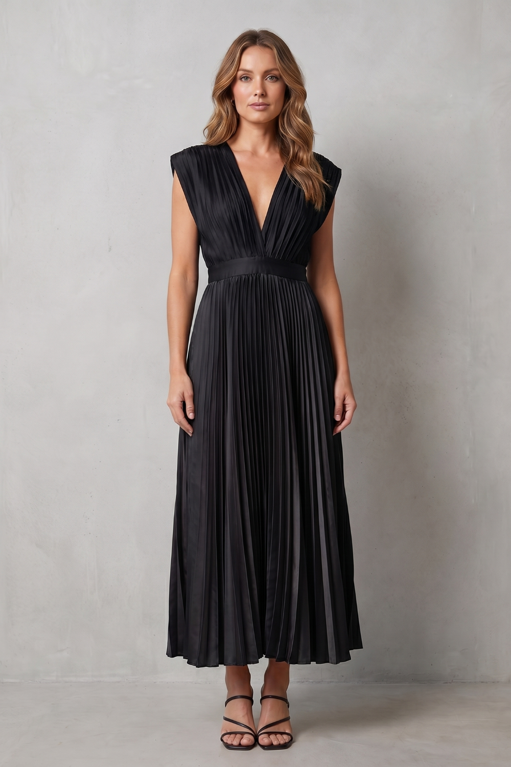 Veloria | Women's Flowing Pleated Elegance Midi Dress