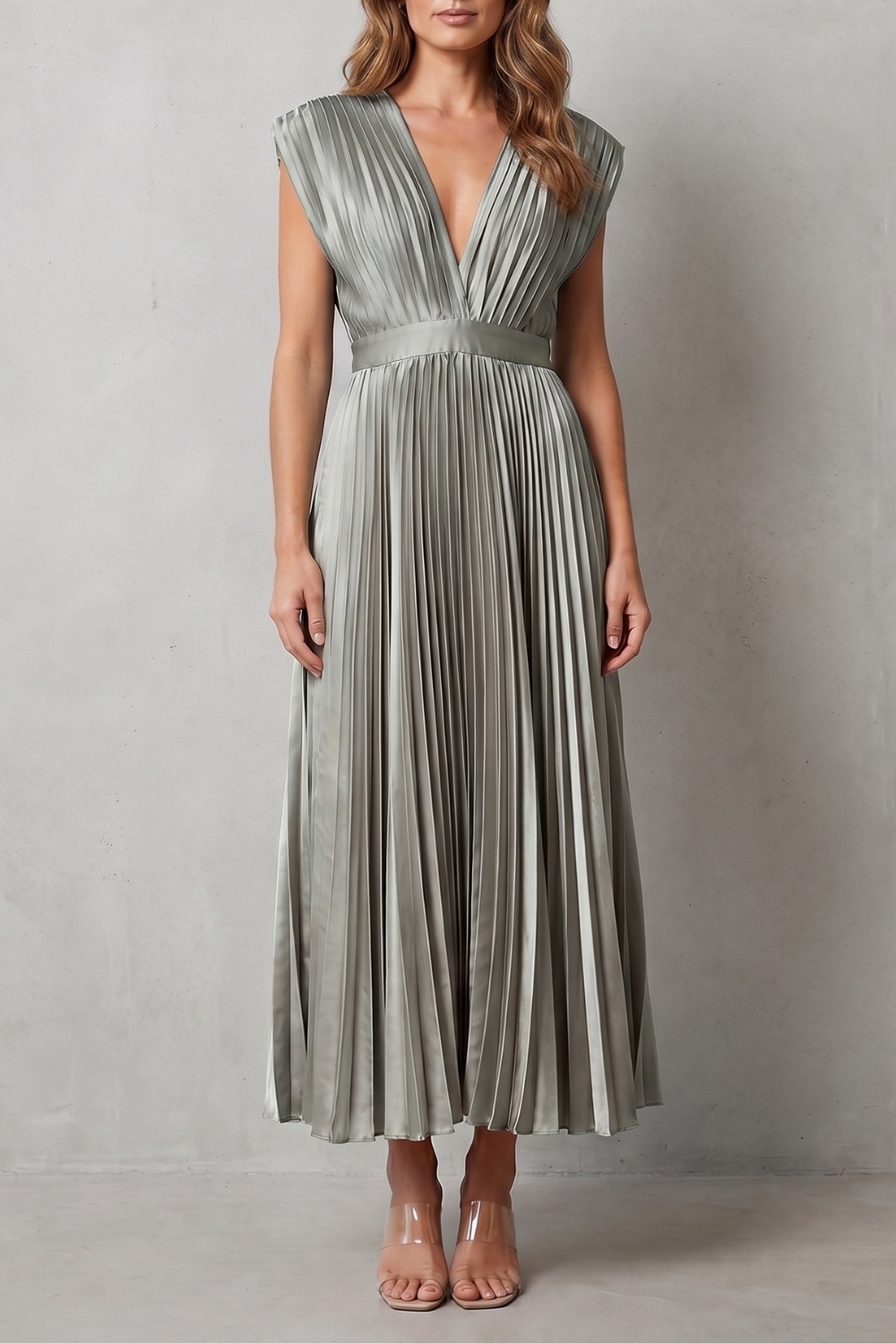 Veloria | Women's Flowing Pleated Elegance Midi Dress