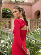 Celeste | Long Sleeve Crossover Front Knot Midi Dress