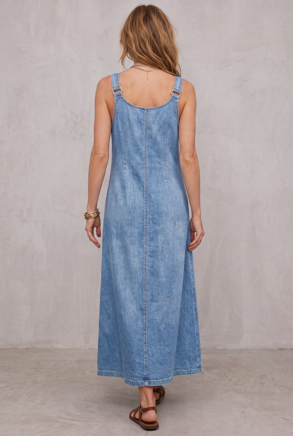 Long Denim Shirt Dress with Button Front for Women