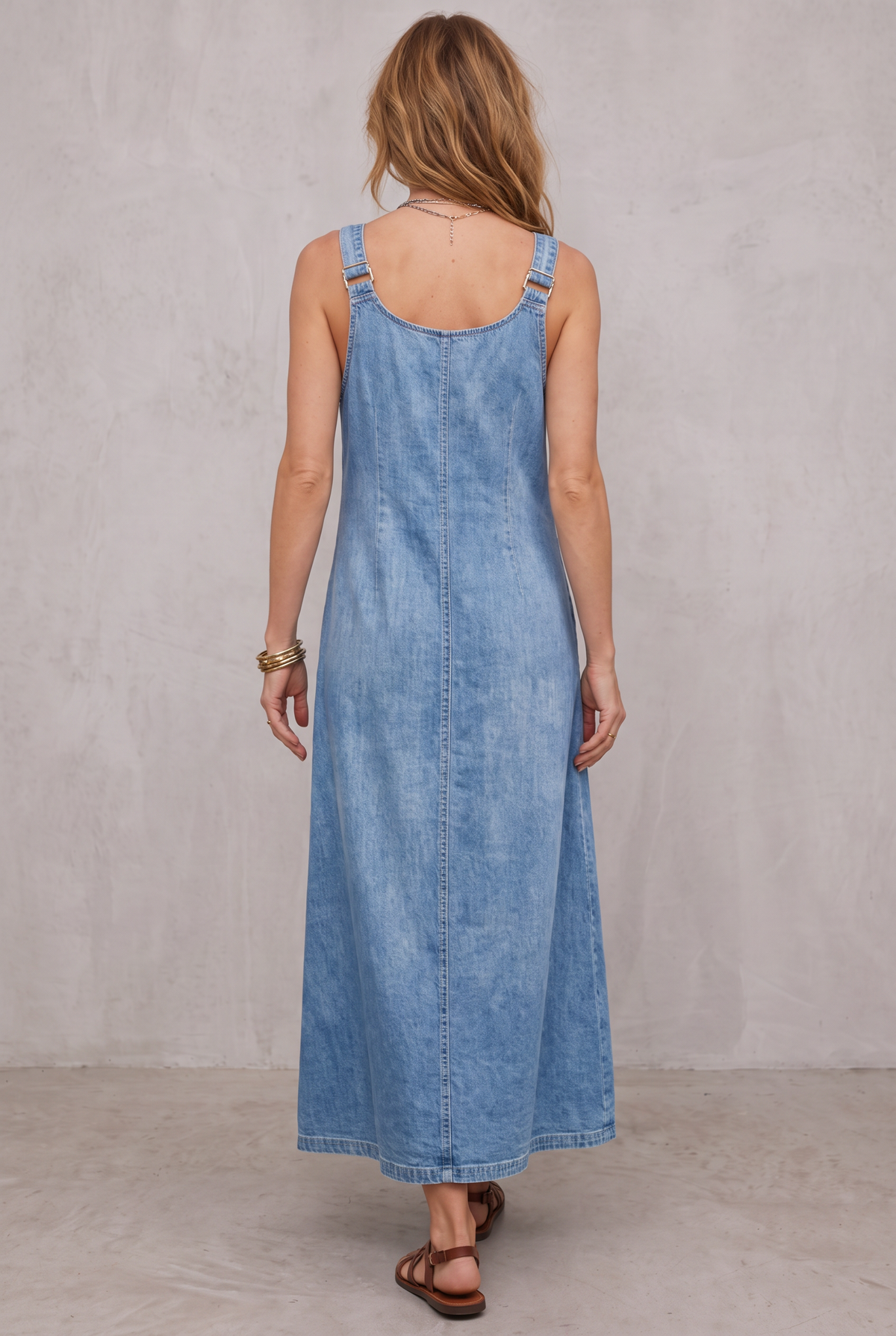 Long Denim Shirt Dress with Button Front for Women