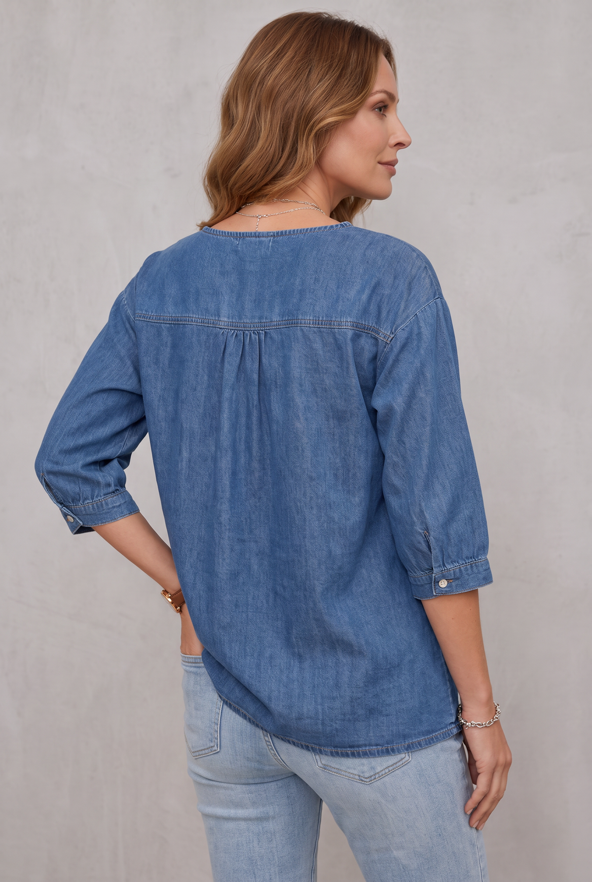 Relaxed Denim Top with Long Sleeves