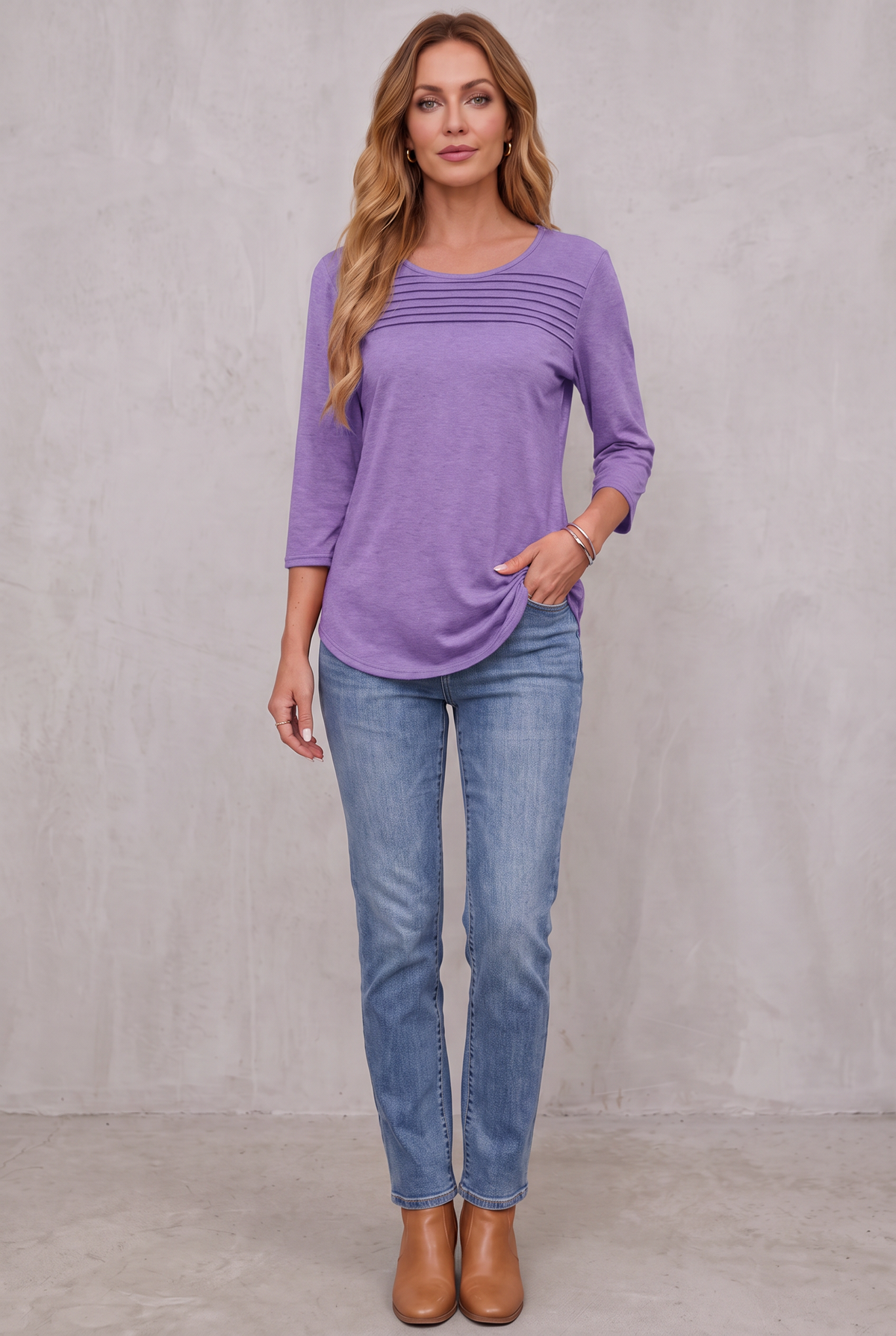 Mona | Pleated 3/4 Sleeve Top