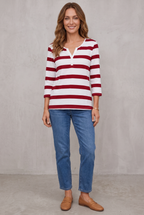 Ruby Sanders | Striped V-Neck Top With ¾ Sleeves For Women