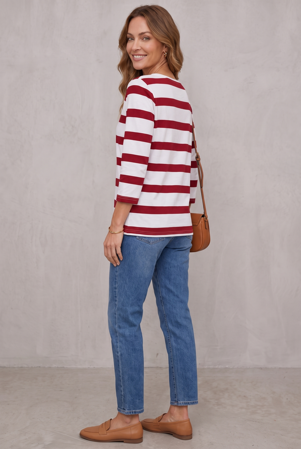 Ruby Sanders | Striped V-Neck Top With ¾ Sleeves For Women