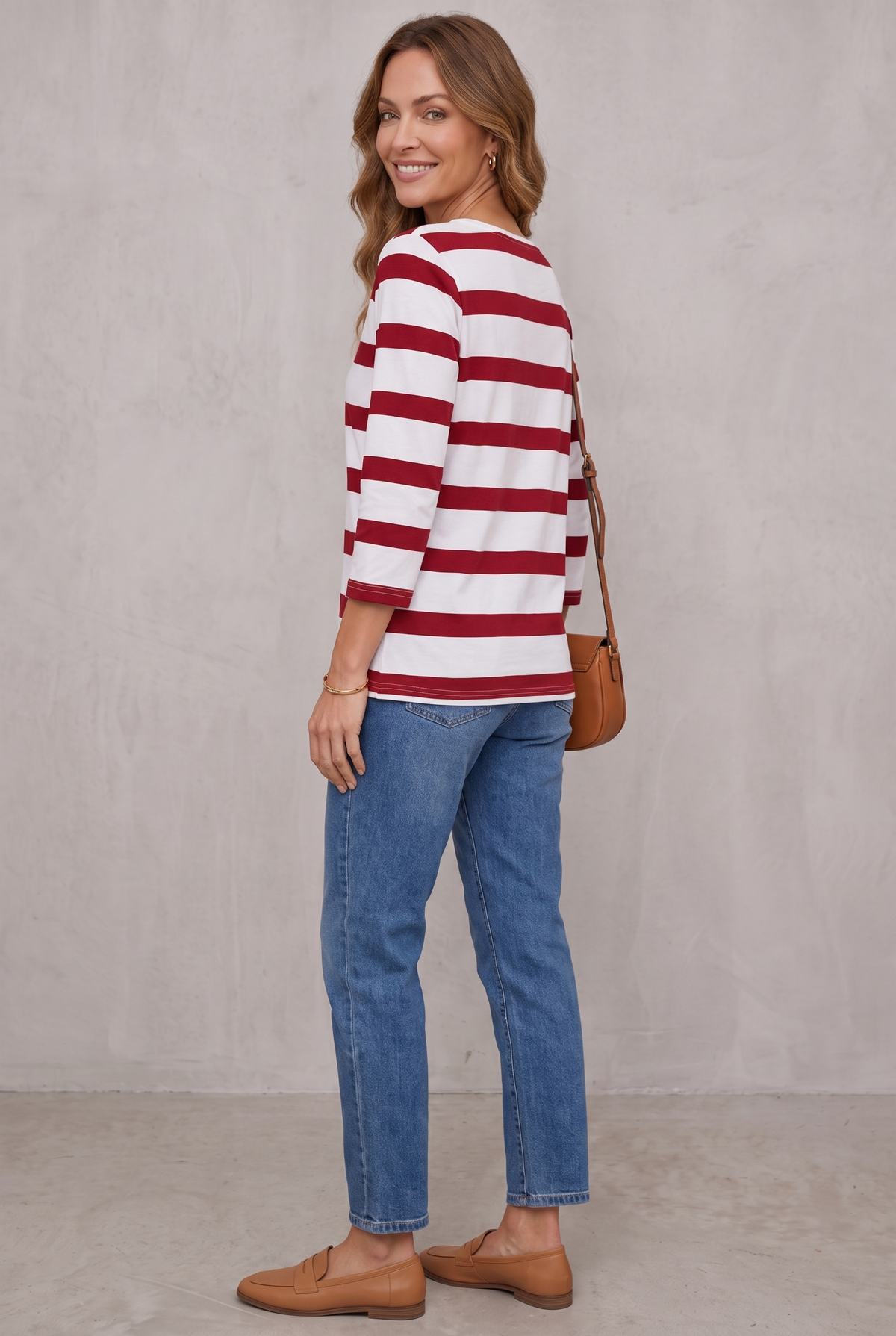 Ruby Sanders | Striped V-Neck Top With ¾ Sleeves For Women