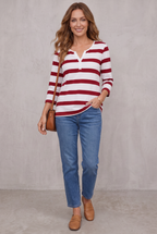 Ruby Sanders | Striped V-Neck Top With ¾ Sleeves For Women