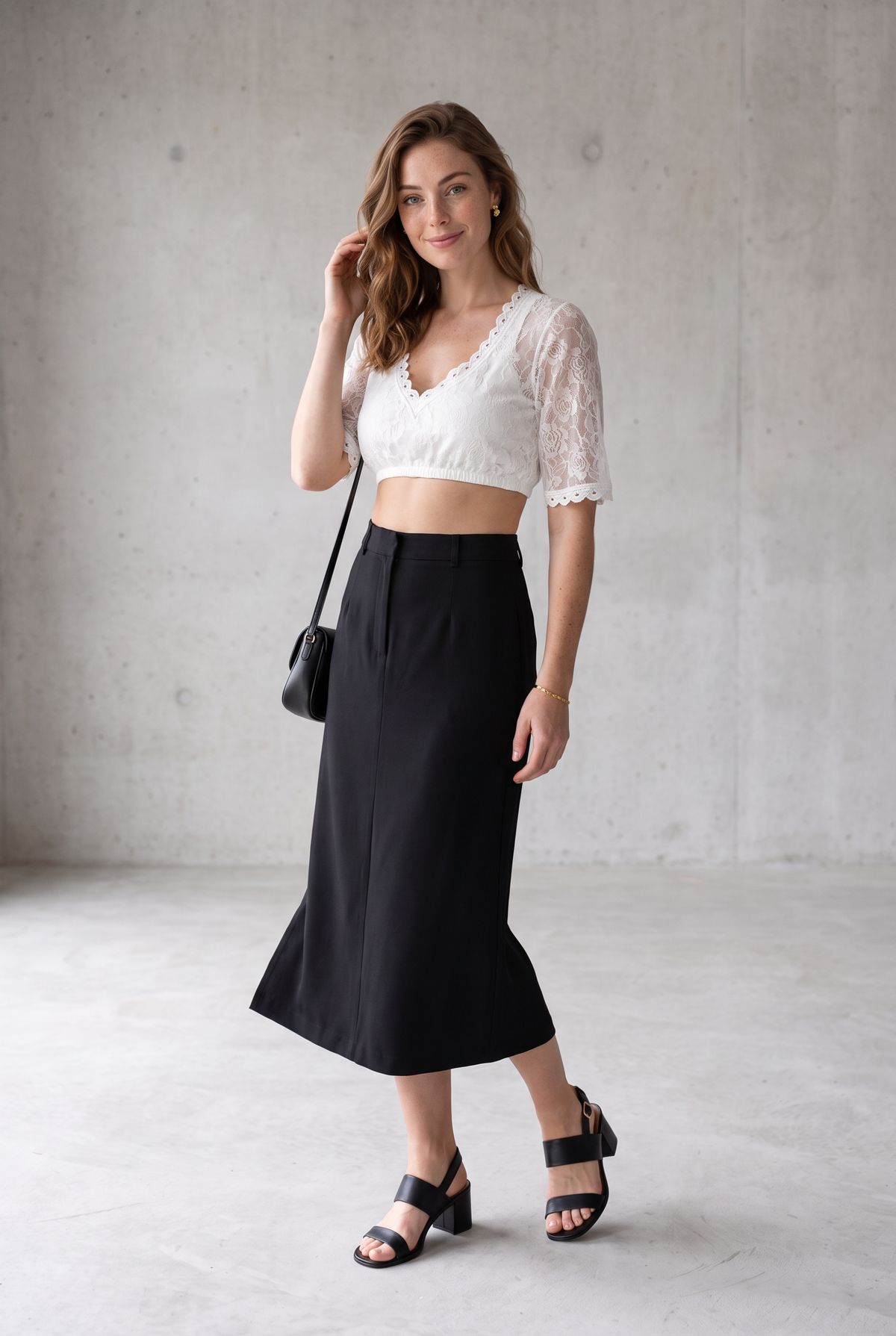 Brooke Ellery | White Lace Crop Top With Half Sleeves For Women