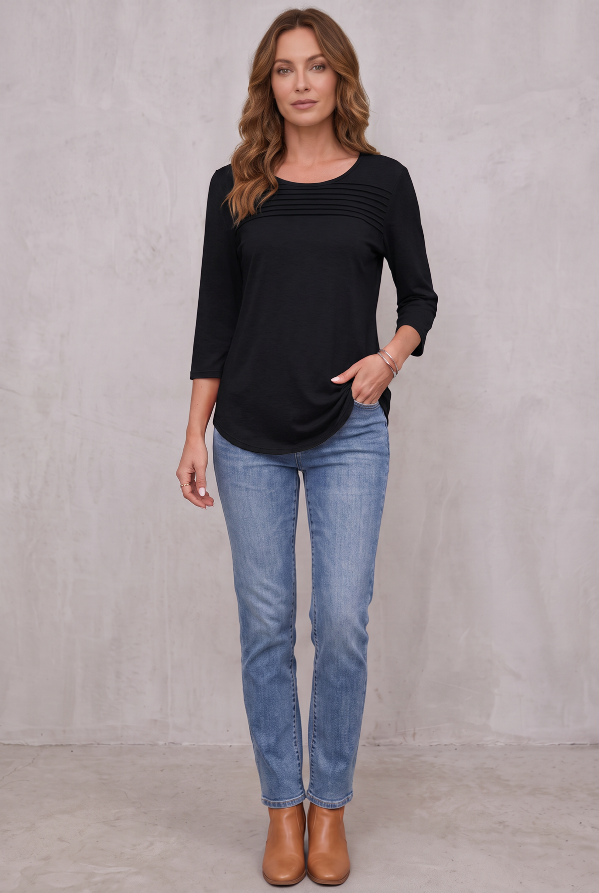 Mona | Pleated 3/4 Sleeve Top