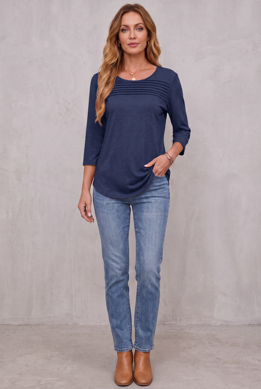 Mona | Pleated 3/4 Sleeve Top