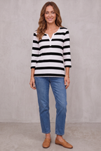 Ruby Sanders | Striped V-Neck Top With ¾ Sleeves For Women