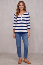 Ruby Sanders | Striped V-Neck Top With ¾ Sleeves For Women