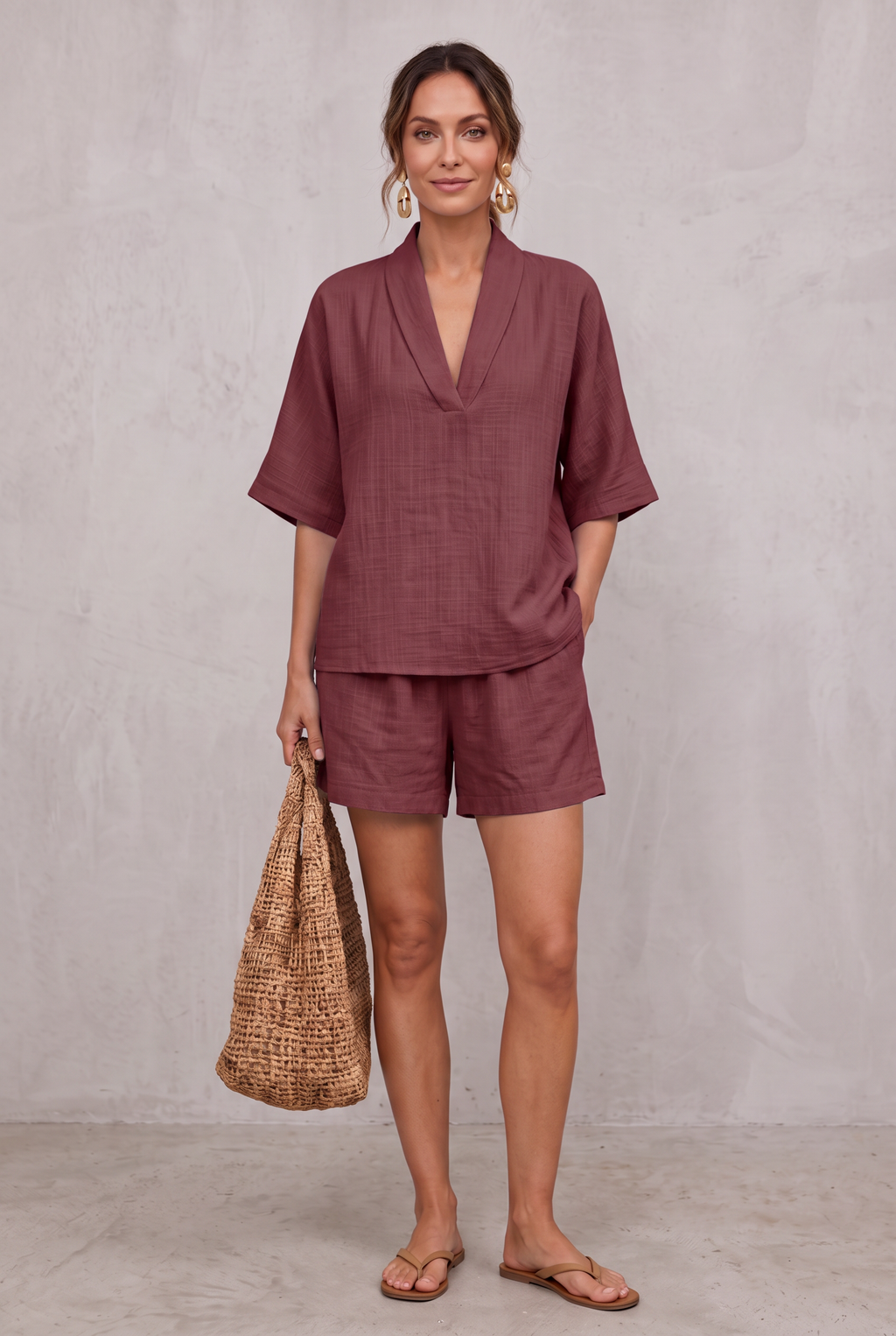 Zoe Mitchell | Linen Look Two-Piece Shorts Set For Women