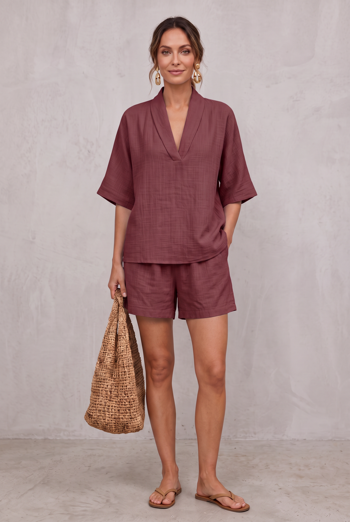 Zoe Mitchell | Linen Look Two-Piece Shorts Set For Women