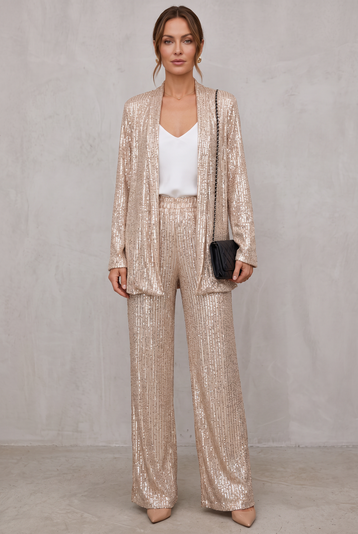 Amelia Hughes | Sequin Two-Piece Set With High-Waisted Pants For Women