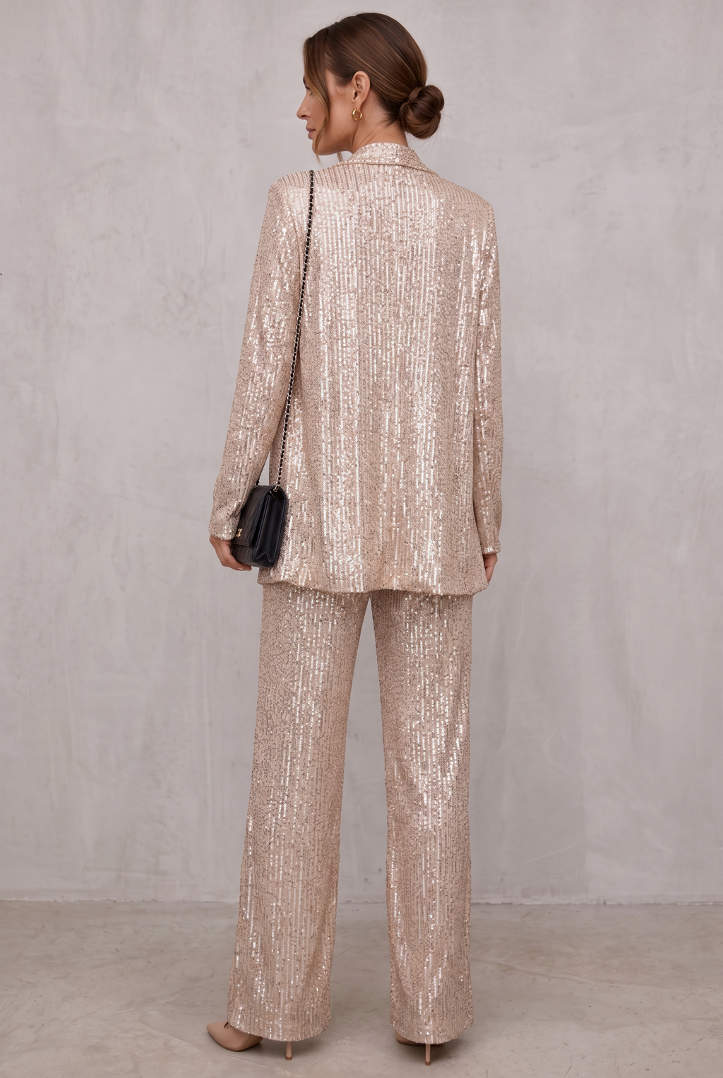 Amelia Hughes | Sequin Two-Piece Set With High-Waisted Pants For Women