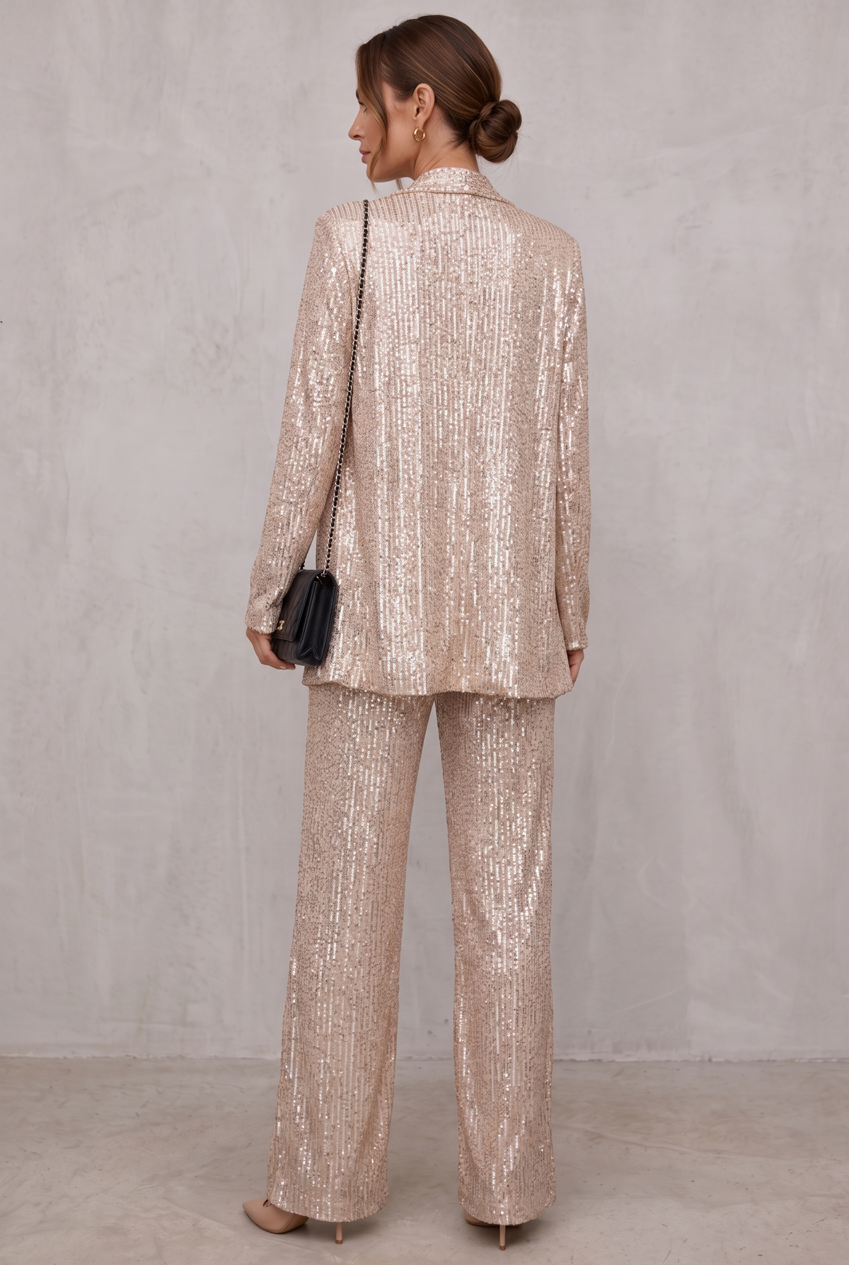 Amelia Hughes | Sequin Two-Piece Set With High-Waisted Pants For Women