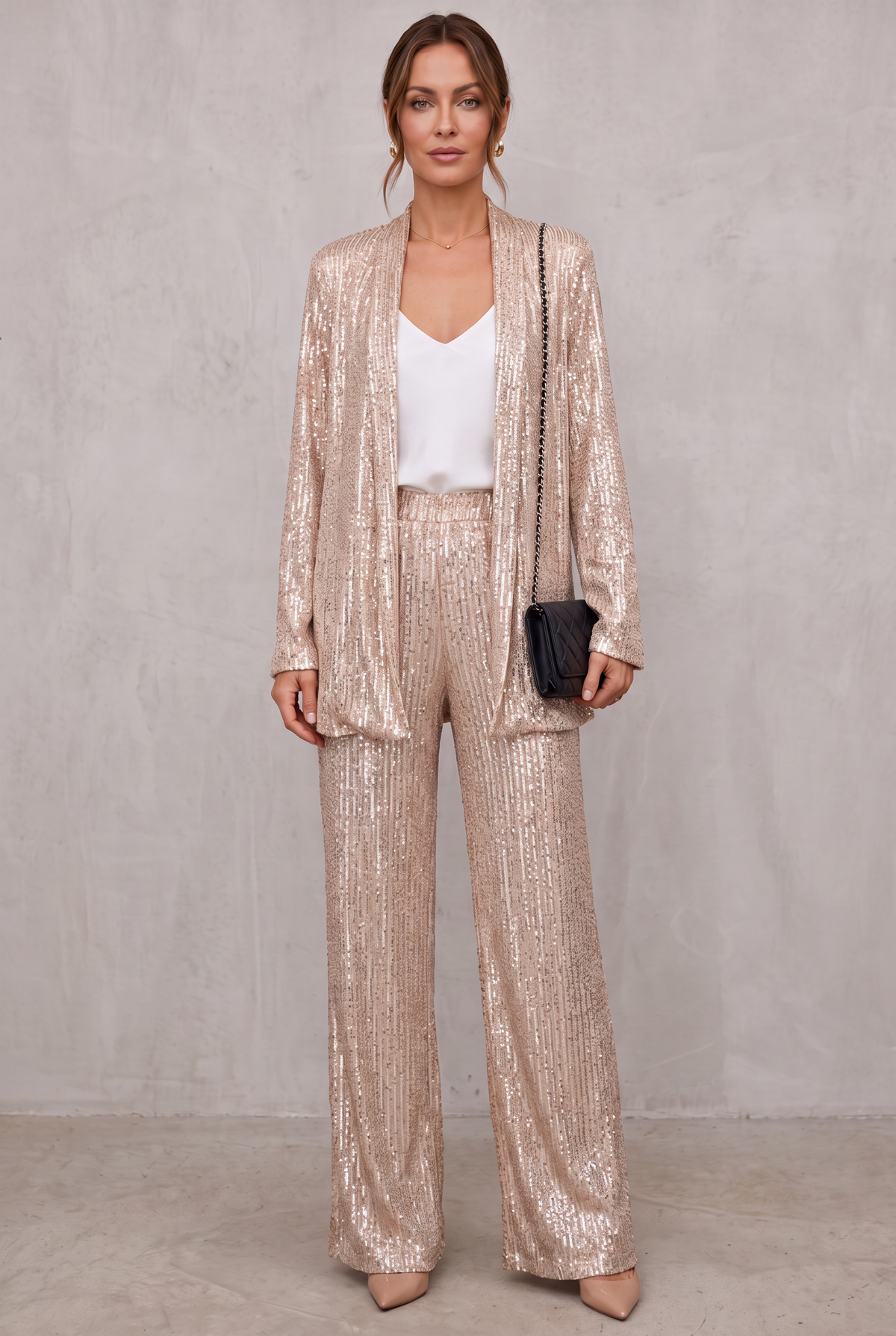 Amelia Hughes | Sequin Two-Piece Set With High-Waisted Pants For Women