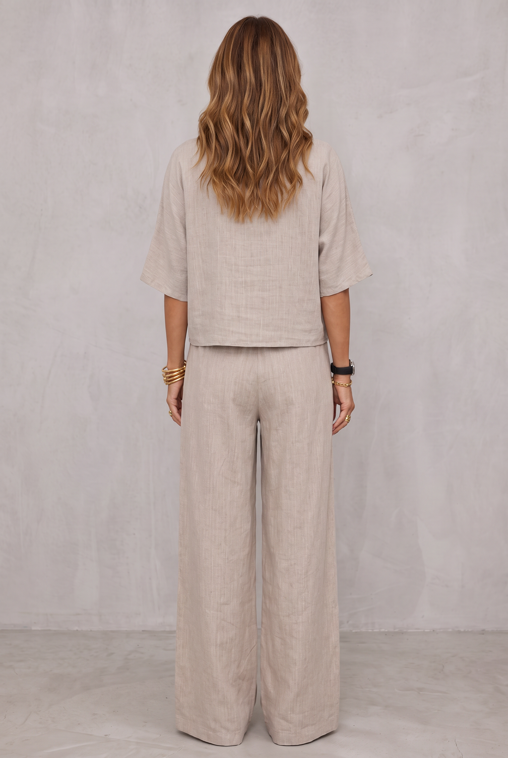 Hannah Young | Relaxed Linen Look Wide Leg Pants Set For Women