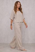 Hannah Young | Relaxed Linen Look Wide Leg Pants Set For Women