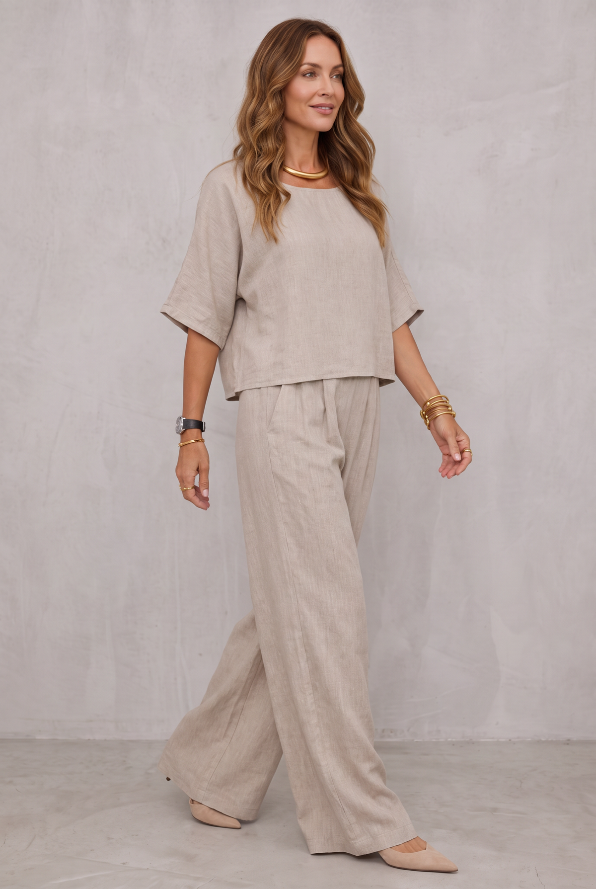 Hannah Young | Relaxed Linen Look Wide Leg Pants Set For Women