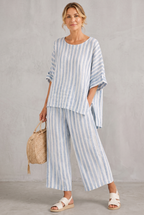 Matilda Young | Striped Linen Look Top & Wide Leg Pants Set For Women