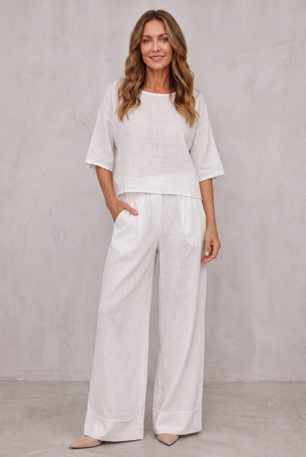 Hannah Young | Relaxed Linen Look Wide Leg Pants Set For Women
