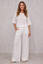 Hannah Young | Relaxed Linen Look Wide Leg Pants Set For Women