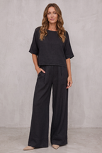 Hannah Young | Relaxed Linen Look Wide Leg Pants Set For Women