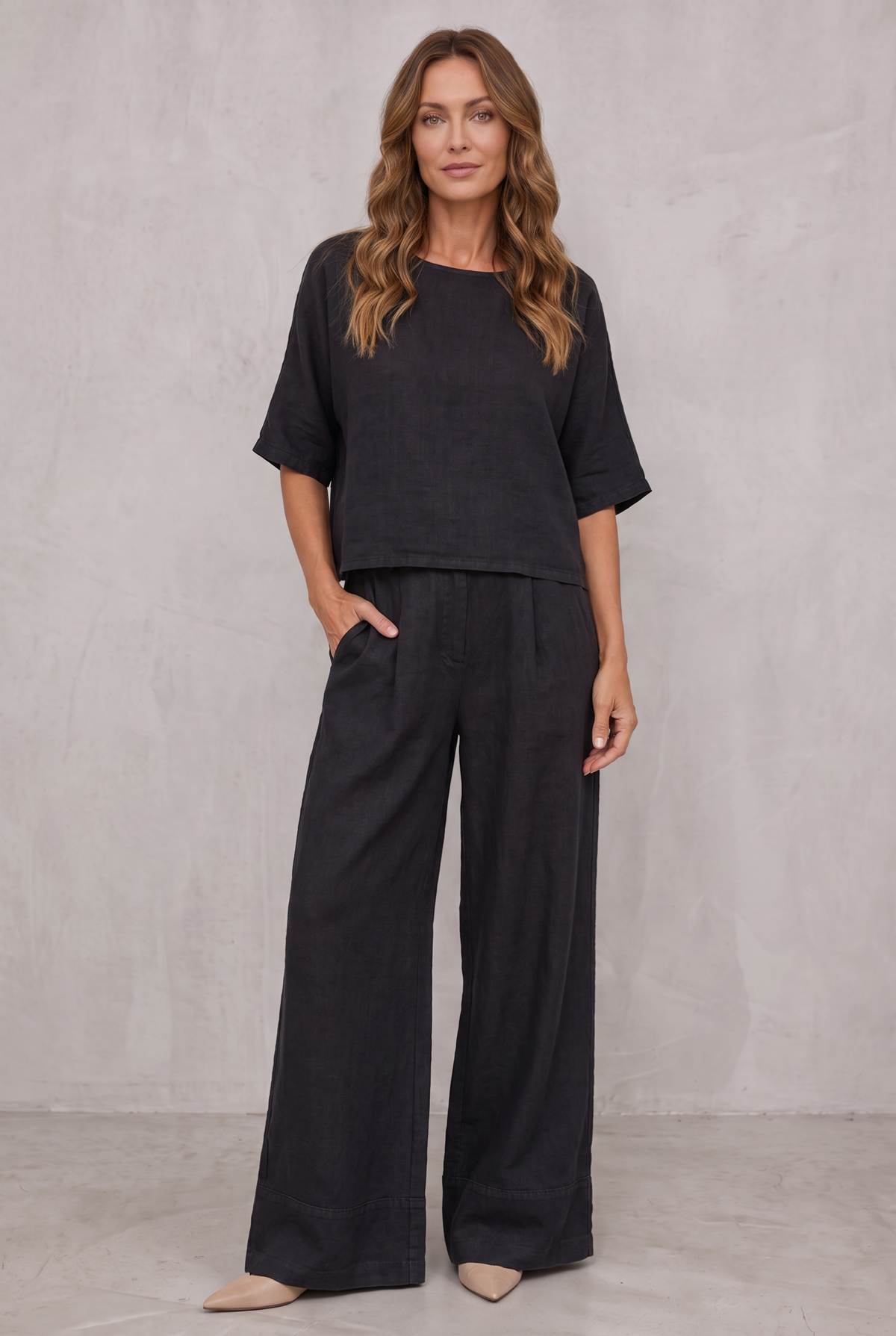 Hannah Young | Relaxed Linen Look Wide Leg Pants Set For Women