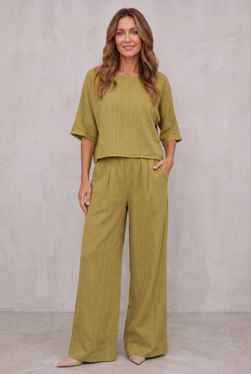 Hannah Young | Relaxed Linen Look Wide Leg Pants Set For Women