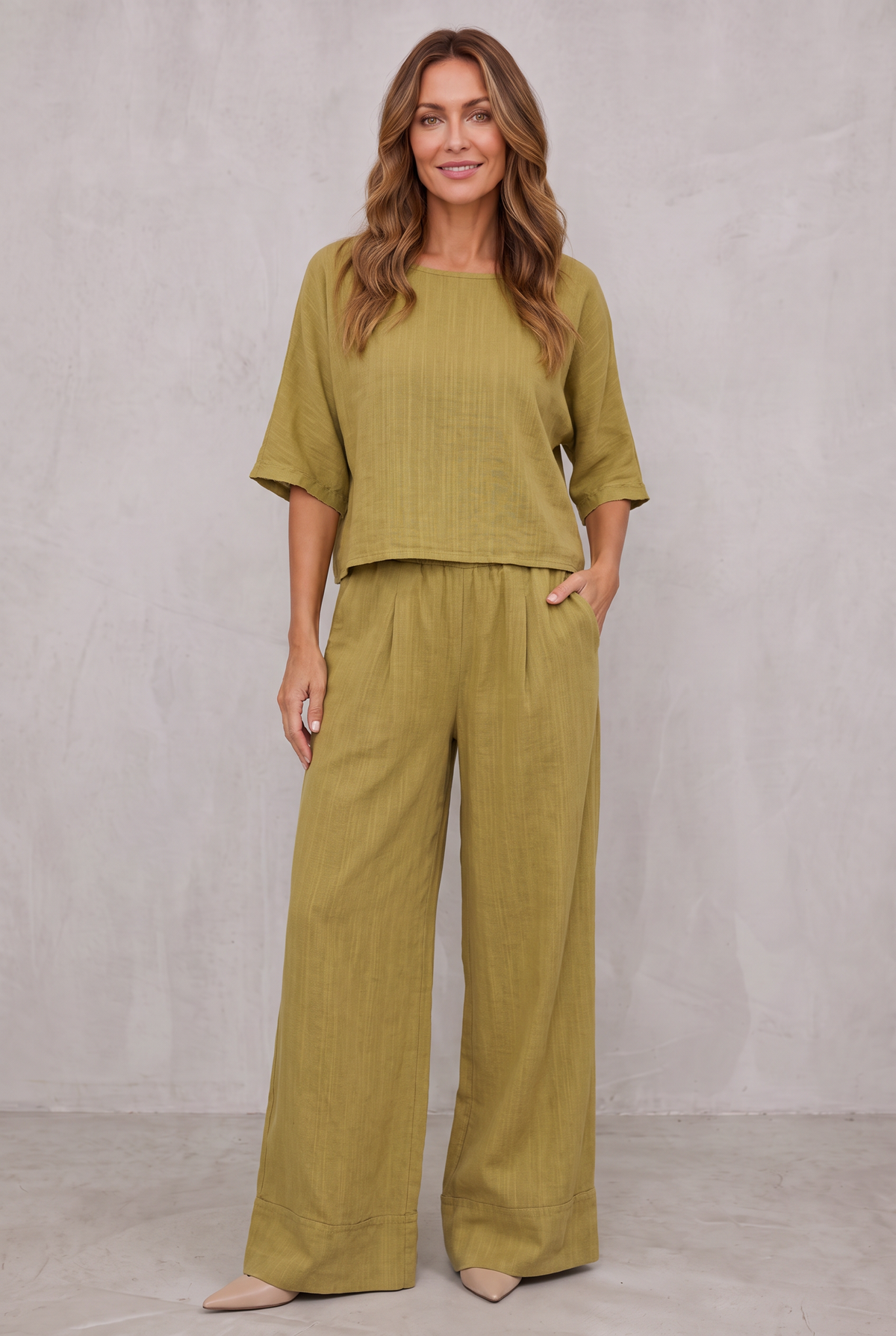 Hannah Young | Relaxed Linen Look Wide Leg Pants Set For Women