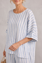 Matilda Young | Striped Linen Look Top & Wide Leg Pants Set For Women