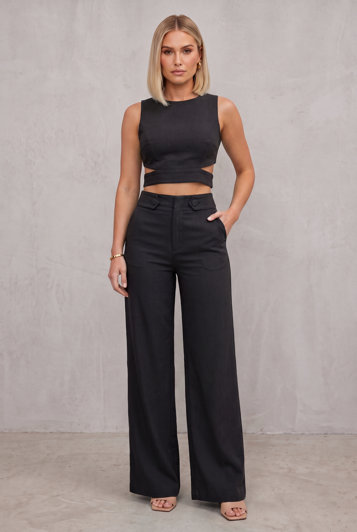Olivia Strand | Teal Crop Top And Wide Leg Pants Set For Women