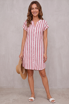 Sandrine Striped Linen Shirt Dress with Buttons