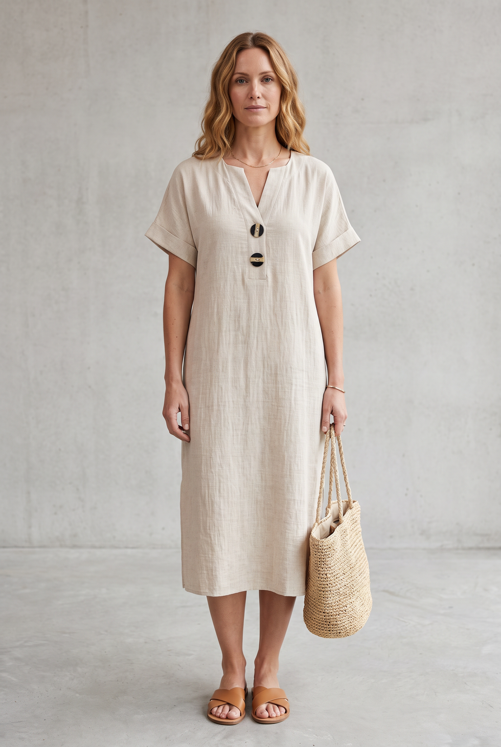 Mia Walker | Casual Linen Look Midi Dress For Women