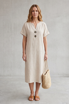 Mia Walker | Casual Linen Look Midi Dress For Women