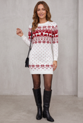 Cozy Fair Isle Women's Christmas Sweater Dress for Women with Crew Neck Long Sleeve Reindeer Bodycon Style