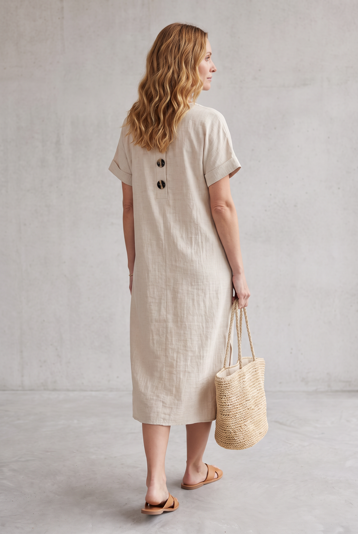Mia Walker | Casual Linen Look Midi Dress For Women