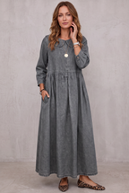 Collared Denim Dress with a Straight Cut