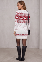 Cozy Fair Isle Women's Christmas Sweater Dress for Women with Crew Neck Long Sleeve Reindeer Bodycon Style