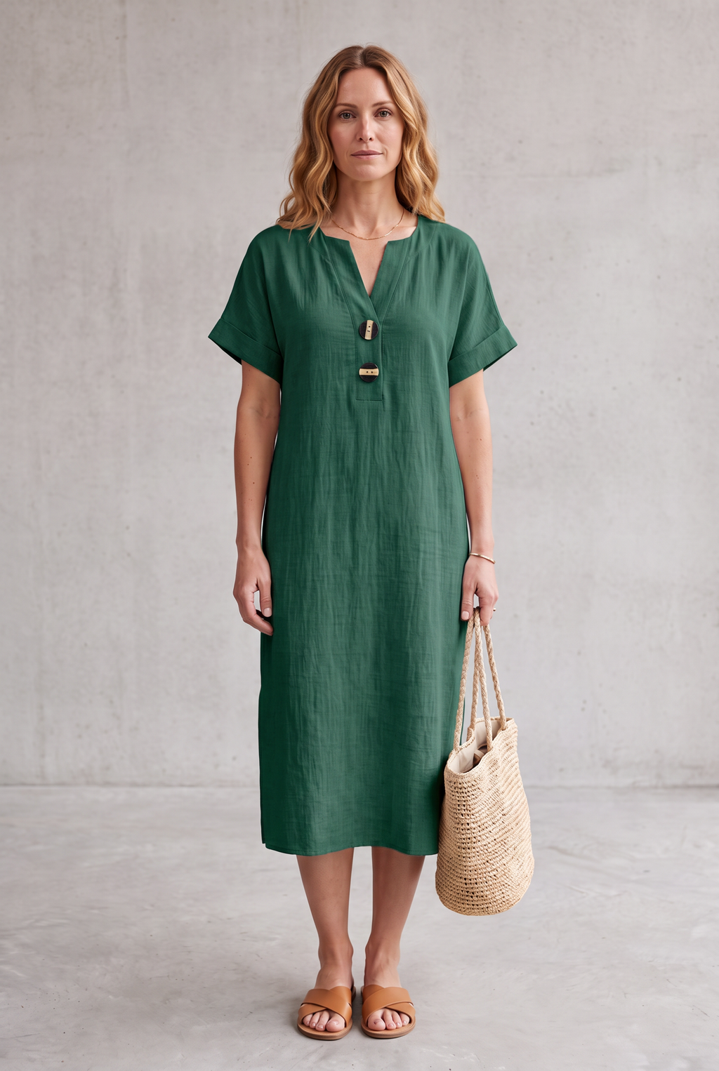 Mia Walker | Casual Linen Look Midi Dress For Women