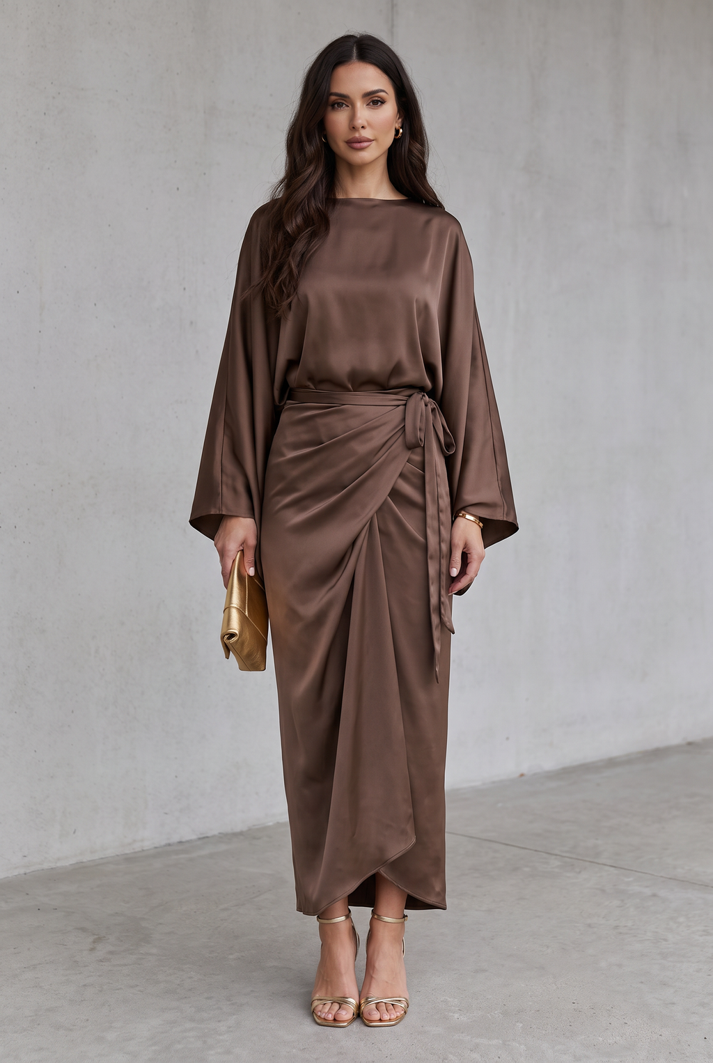 Maddy | Satin Batwing Sleeve Maxi Dress