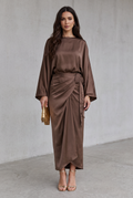 Maddy | Satin Batwing Sleeve Maxi Dress