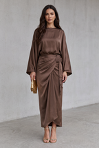 Maddy | Satin Batwing Sleeve Maxi Dress