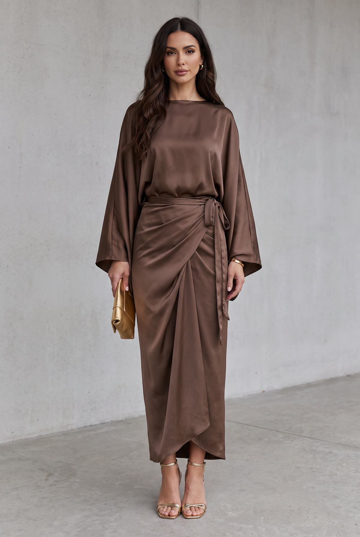 Maddy | Satin Batwing Sleeve Maxi Dress
