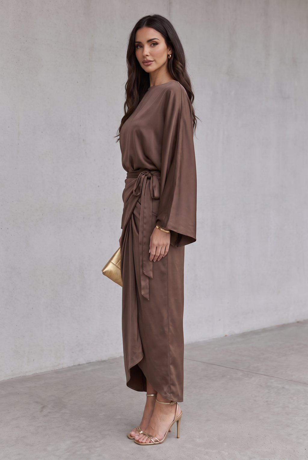 Maddy | Satin Batwing Sleeve Maxi Dress