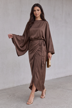 Maddy | Satin Batwing Sleeve Maxi Dress
