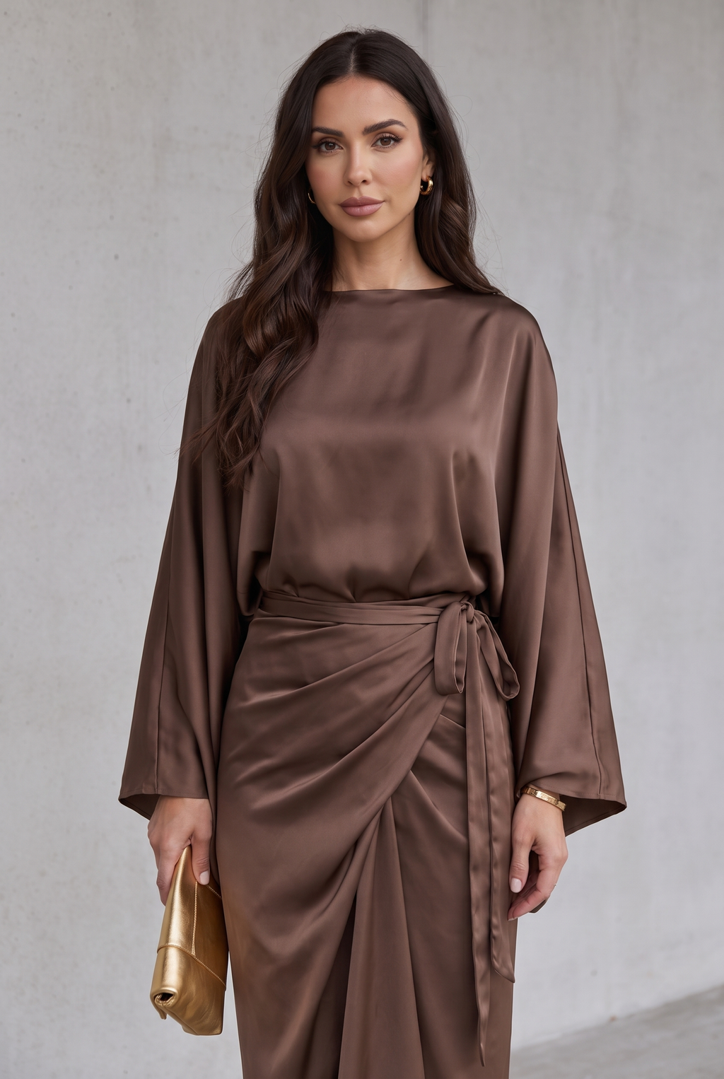 Maddy | Satin Batwing Sleeve Maxi Dress
